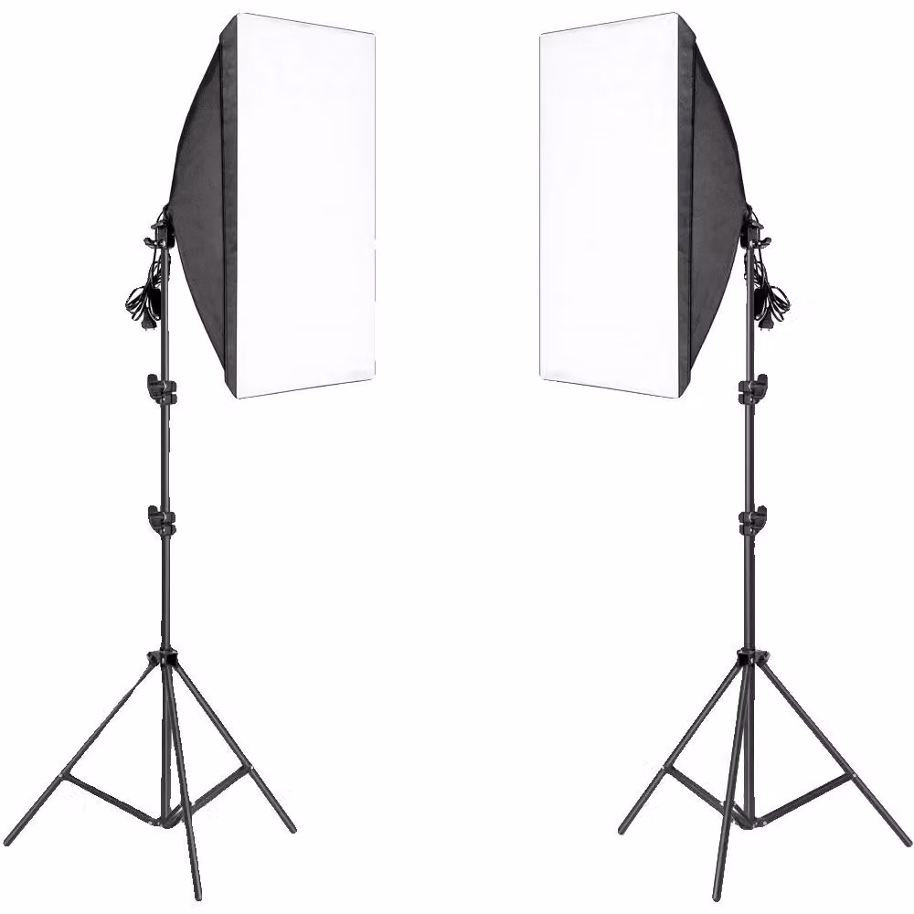 Kit di illuminazione con softbox, attacco E27, treppiede regolabile. Non include lampadine e borsa
