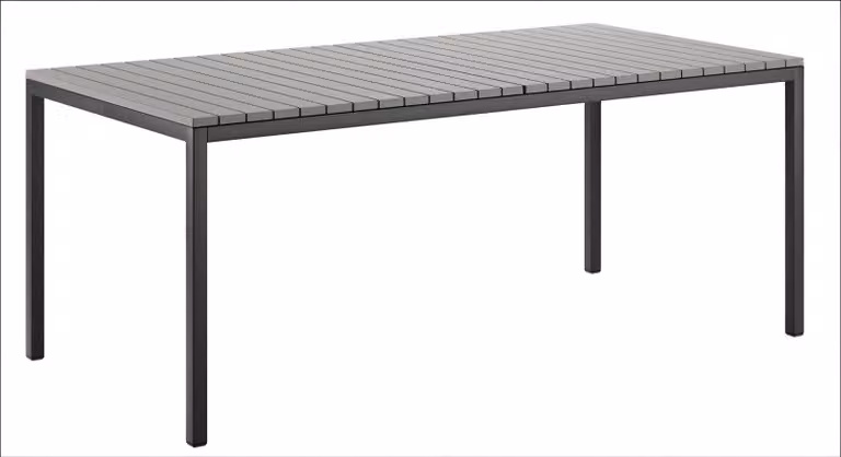 Grauer Holztisch Designer Metallgestell Exklusiver Gartentisch Möbel