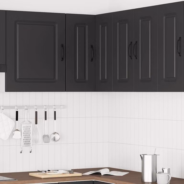 Pensile da cucina ad angolo Kalmar vidaXL nero in legno e MDF con ante a battente