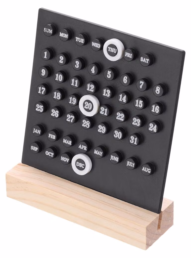 Elzusha - Calendario perpetuo in legno - Calendario da scrivania in acrilico, ideale per l'ufficio e la decorazione