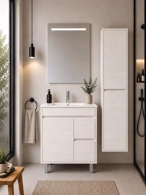 Mobile bagno con lavabo ORIGENBATH ISQUIA senza specchio 60x45 cm bianco nordico con colonna
