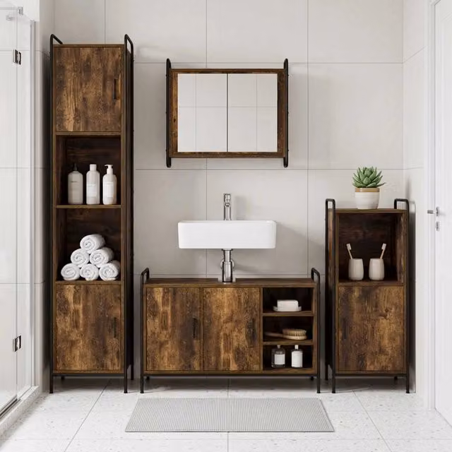 Set di Armadi da Bagno 4 pz Rovere Fumo 40 x 36 x 181 cm 3444611