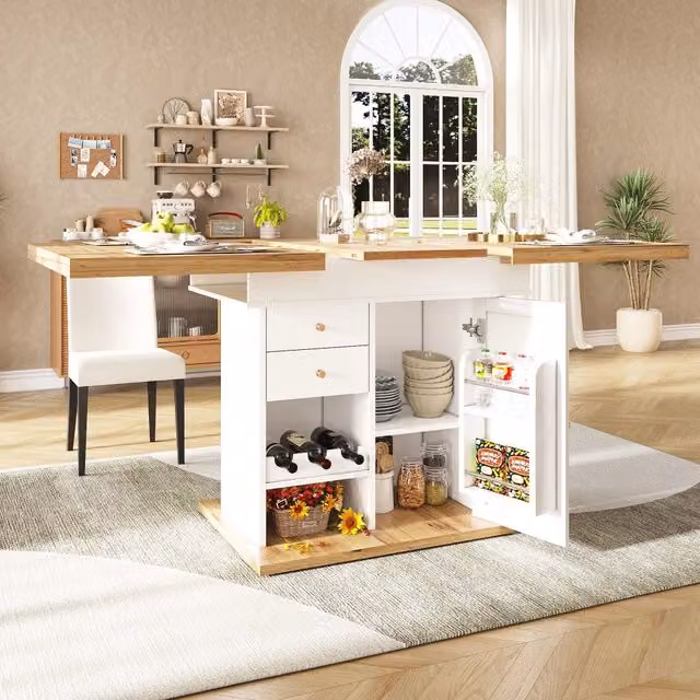 Tavolo da pranzo allungabile MIVRAY in MDF con cassetto e portavino, design moderno rettangolare, L/P/H: 110-140 x 80 x 75 cm