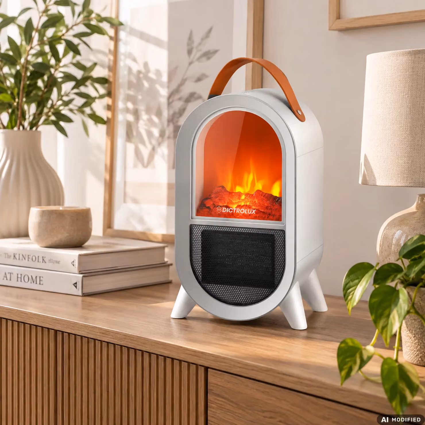 Termocamino Elettrico Decò Dictrolux con Effetto Fiamma, Bianco, 1500 Watt – 2