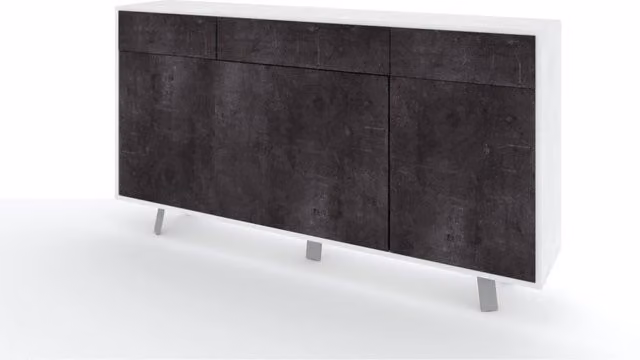 Credenza 3 ante/3 cassetti VELBRUK bianco pietra/nero pietra