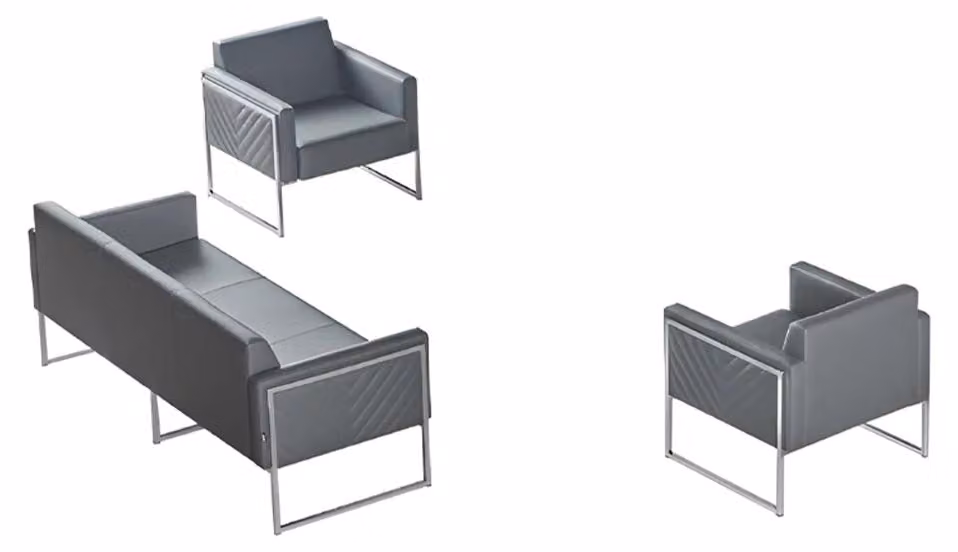 Arbetiszimmer-Set 3tlg 3-Sitzer mit 2x Sessel Grau Einfarbig Modern Stil