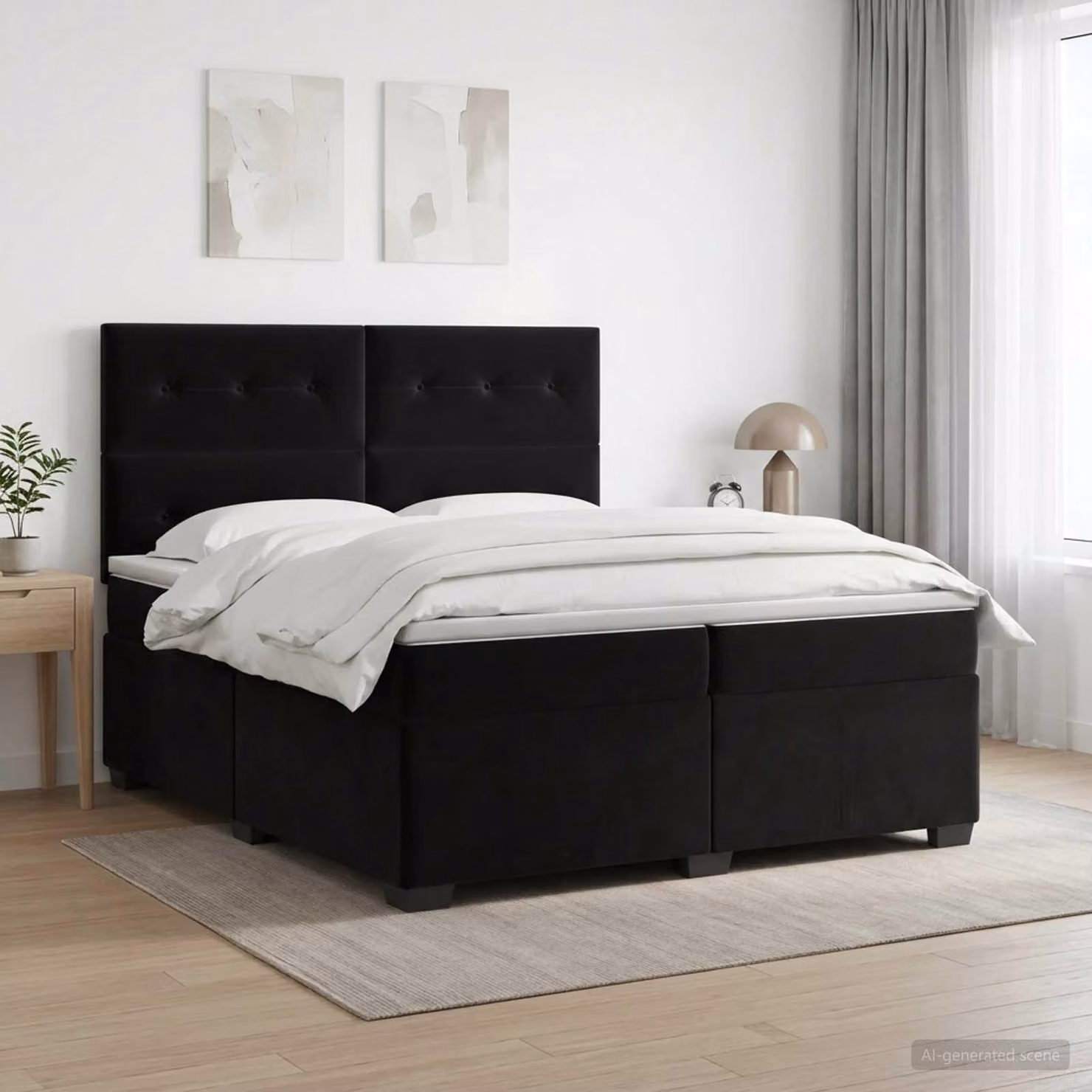 Maison Exclusive - Letto boxspring con materasso nero 200 x 200 cm in velluto