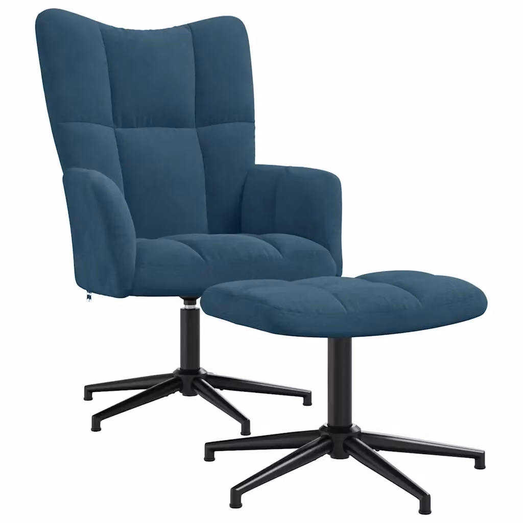 Poltrona Relax con Poggiapiedi vidaXL in Velluto Blu con Struttura in Metallo e Sedia Girevole a 360 Gradi – 2
