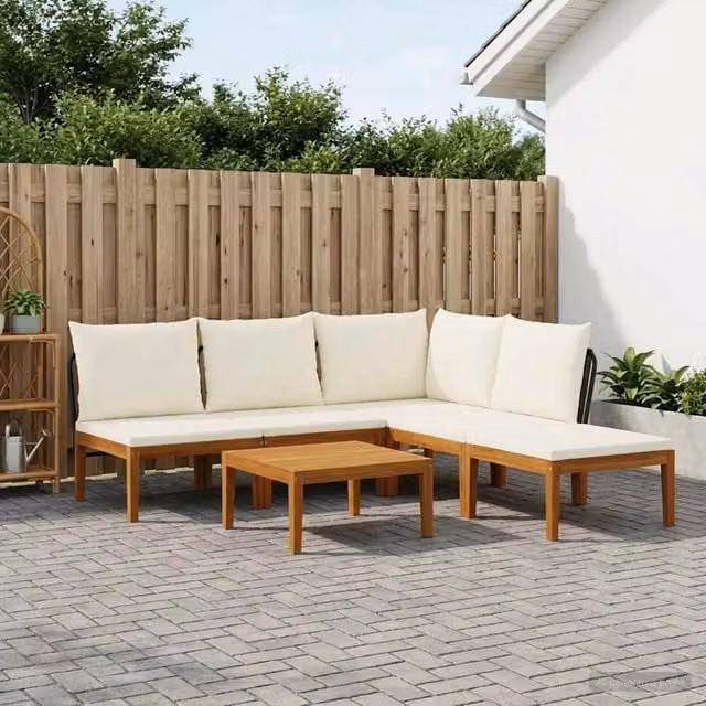 Set di 6 sedie moderne vidaXL in legno di acacia e corda beige e bianca per giardino e terrazza