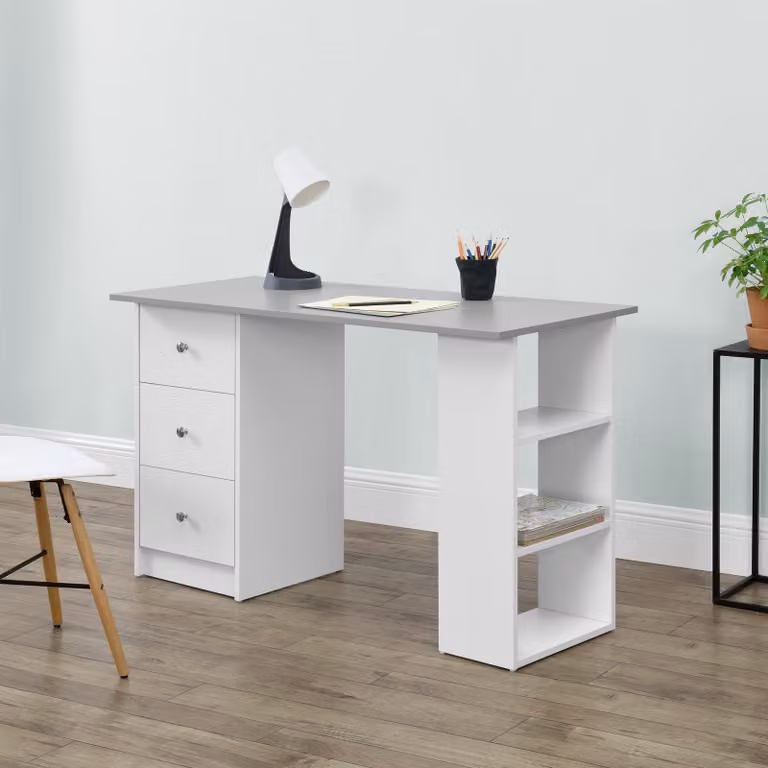 Scrivania 120x50x72cm per ufficio con cassetti bianco/grigio chiaro scaffale tavolo PC [en.casa]