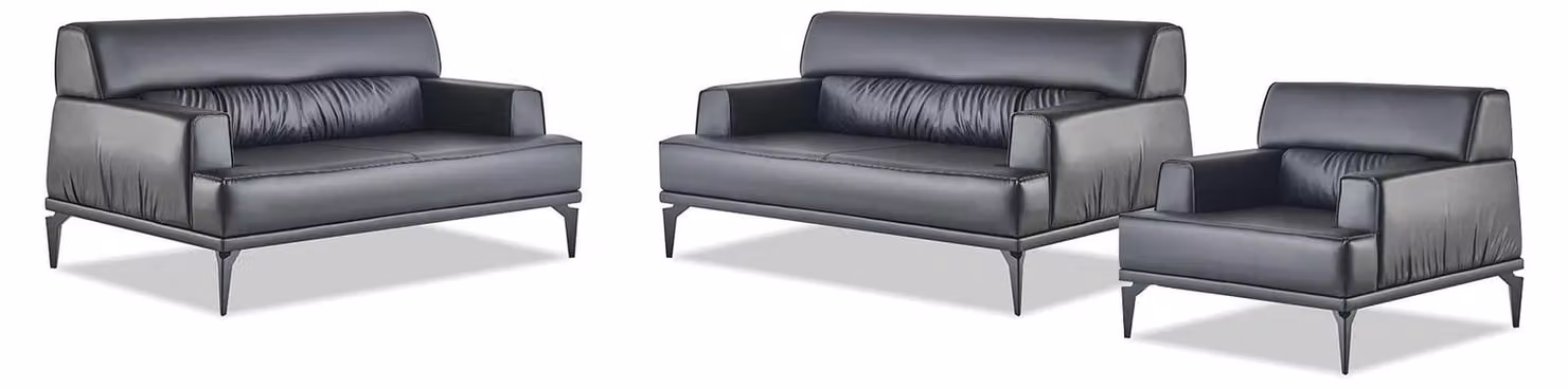 Sitzmöbel Moderner Sofa-Set 2-Sitzer Sessel Schwarz Sofagarnituren Leder