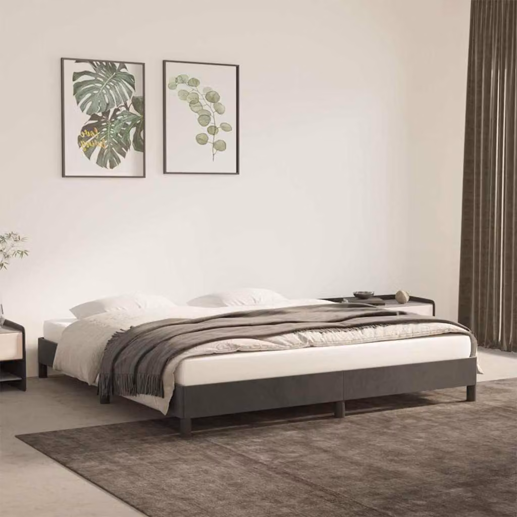 vidaXL Giroletto in Velluto Grigio con Doghe in Legno L/P/H: 180 x 200 x 203 cm