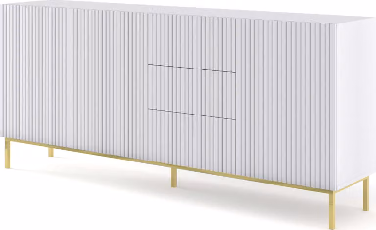FURNLUX Credenza Ravenna B Bianco e Oro 200cm / Colore principale: Bianco / Dimensioni: 200 x 89 x 42 cm