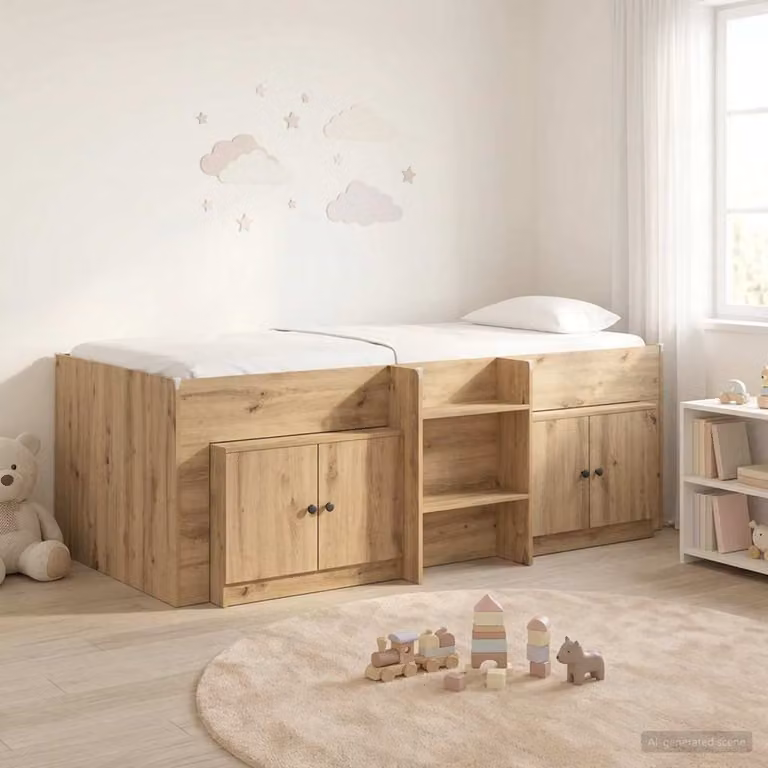 vidaXL Struttura Letto Loft Singolo con Scala e Compartimenti Laterali in Legno Marrone L/P/H: 193 x 96 x 68,5 cm