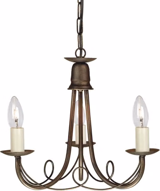 Lampadario a soffitto Industrial Minster Elstead Lighting in metallo nero, oro e bronzo con 3 luci E14