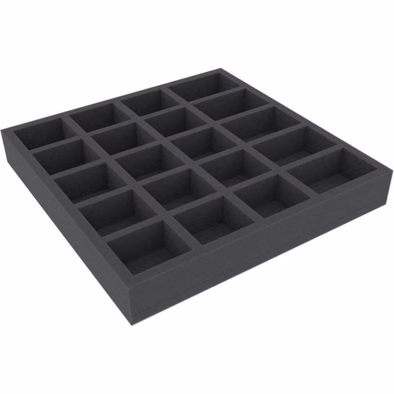 Inserto in schiuma 285x285x40 mm, 20 scomparti per giochi da tavolo
