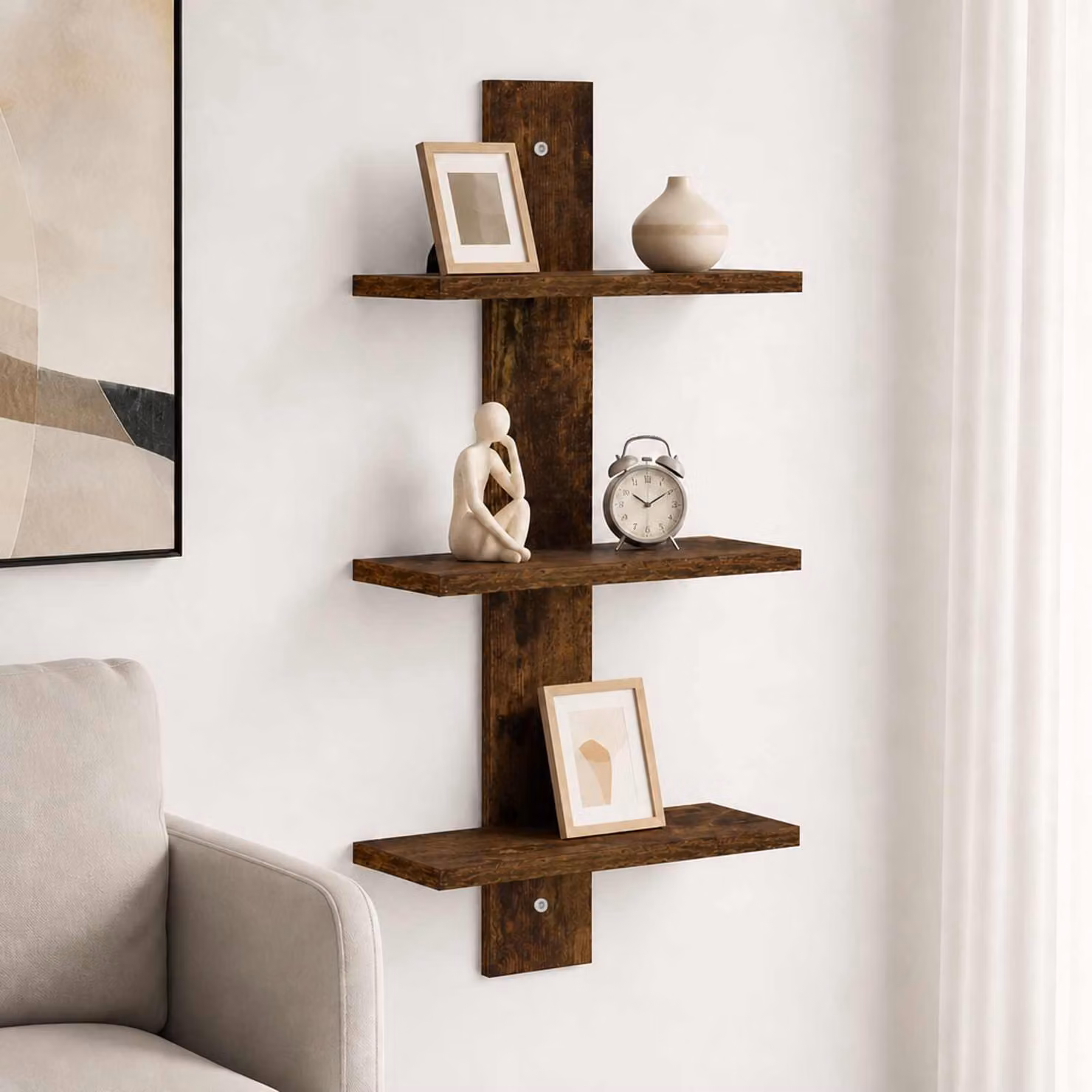 Scaffale da parete moderno vidaXL in legno color rovere fumo, L 30 cm x P 13,5 cm x H 64,5 cm