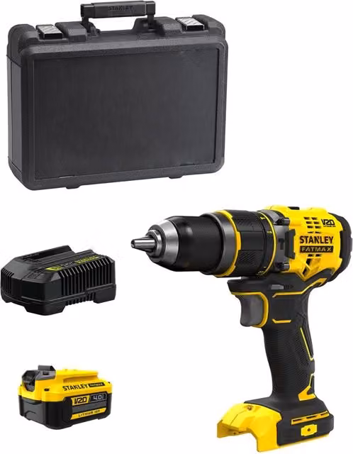 Trapano a percussione Stanley FatMax SFMCD721M1K giallo con batteria ricaricabile da 4,0 Ah, caricabatteria e valigetta – 1