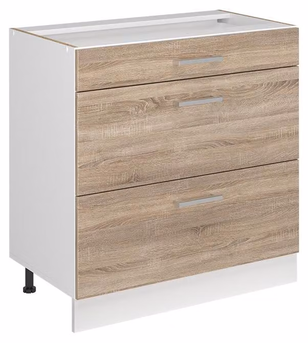 Mobiletto base per cucina Vicco R-Line Sonoma/Bianco 80 cm con 3 cassetti senza piano di lavoro, Model 72367