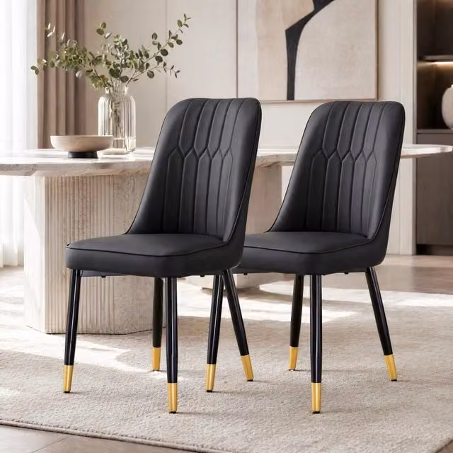 Sedia da pranzo moderna MODFU in ecopelle nera con gambe in metallo nero L/P/H: 43 x 41,5 x 120 cm – 1