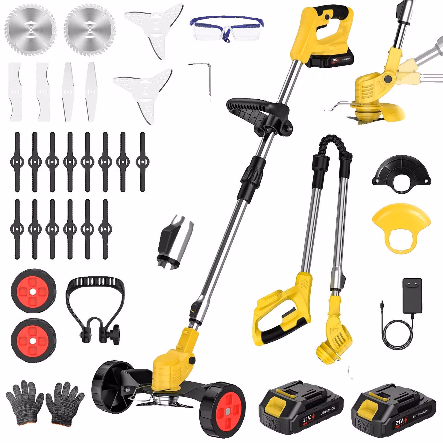 Tagliasiepi a batteria, utensile multifunzione 3-in-1, manico telescopico regolabile, 2 batterie