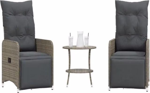 Sedie da Giardino Reclinabili 2 pz con Tavolo in Polyrattan 365707
