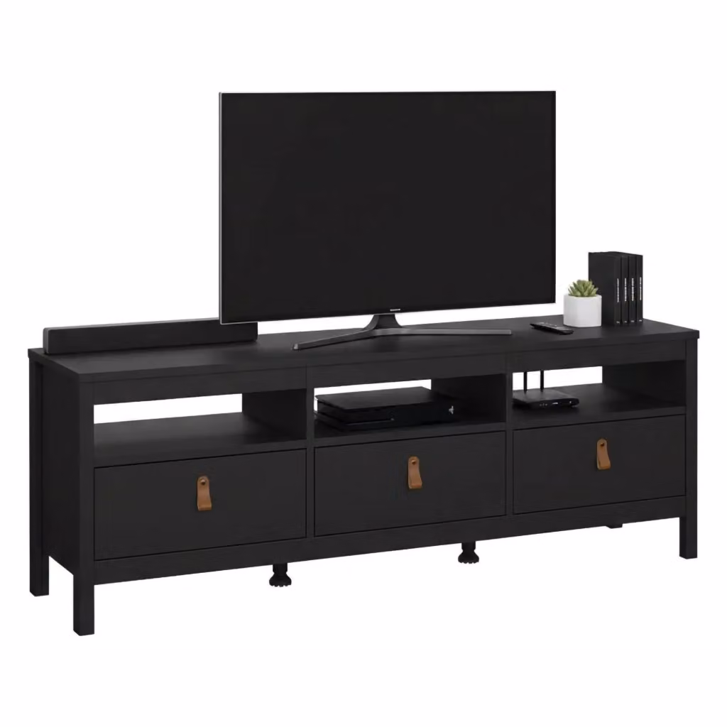 Mobile porta TV Astana DMORA, Credenza moderna per soggiorno in legno nero opaco, L: 151,4 cm, P: 38,4 cm, H: 54,1 cm – 2