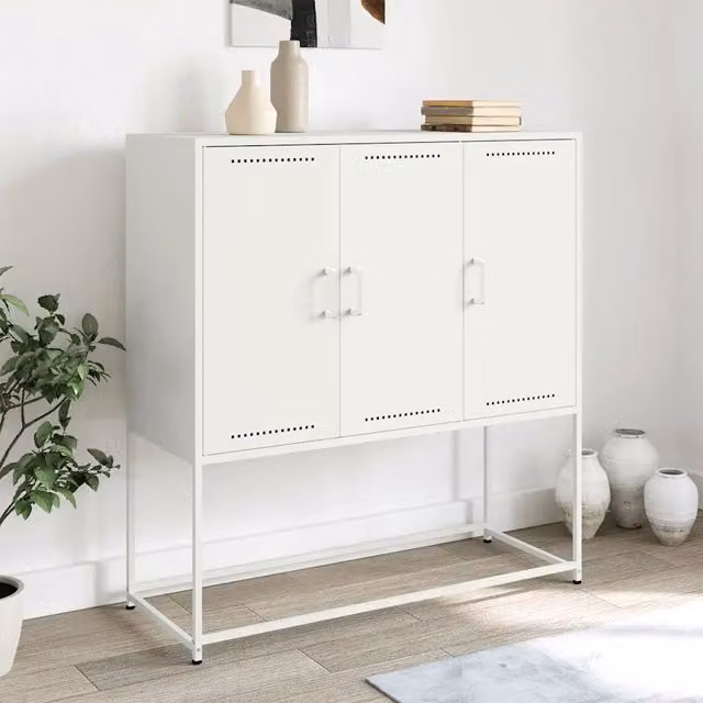 Credenza bianca in metallo stile industrial vidaXL L: 100,5 cm, P: 39 cm, H: 107 cm