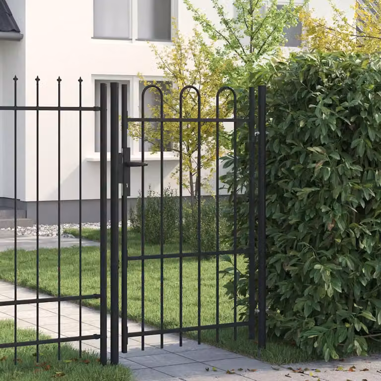 Cancello singolo vidaXL in acciaio con parte superiore ad arco, Nero e Grigio, L: 1,0 m, H: 1,5 m