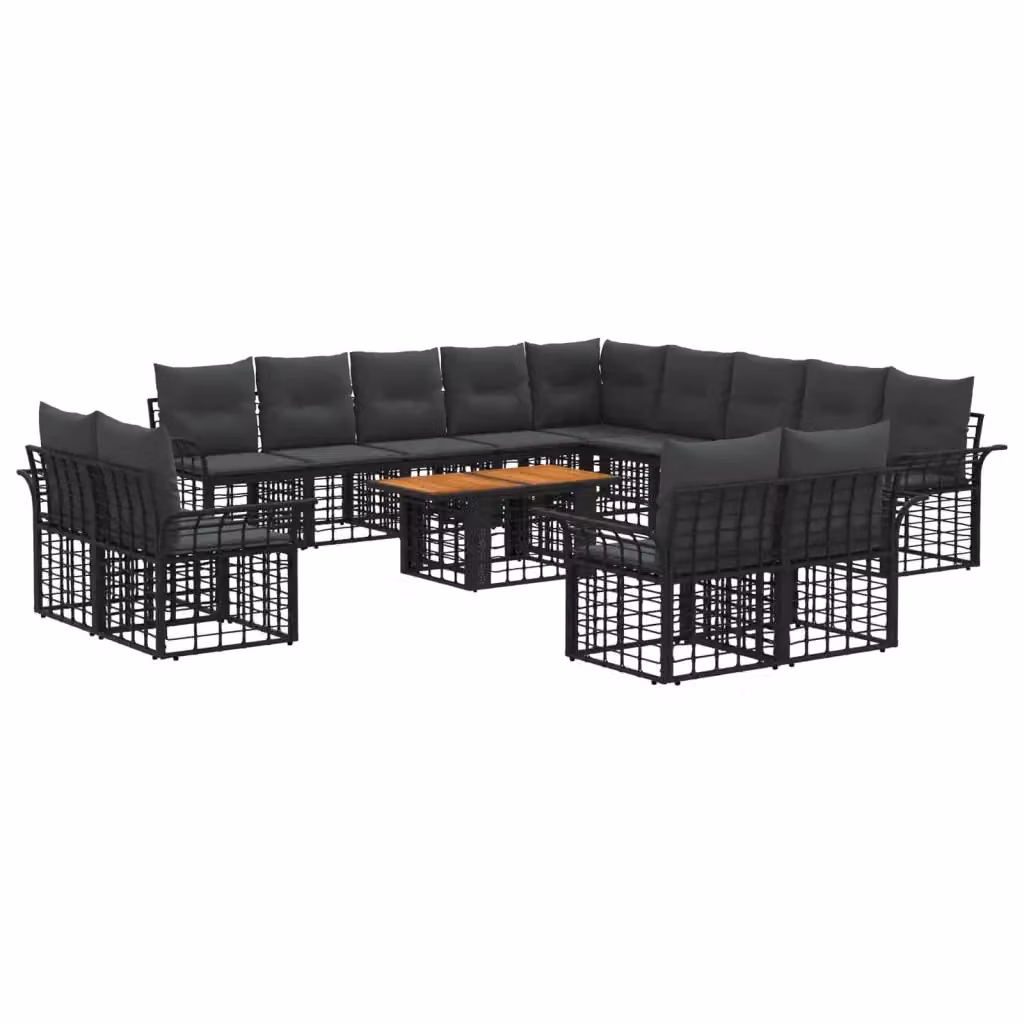 Set Divano da Giardino Moderno vidaXL in Polyrattan Nero e Grigio con Tavolino e Cuscini – 2