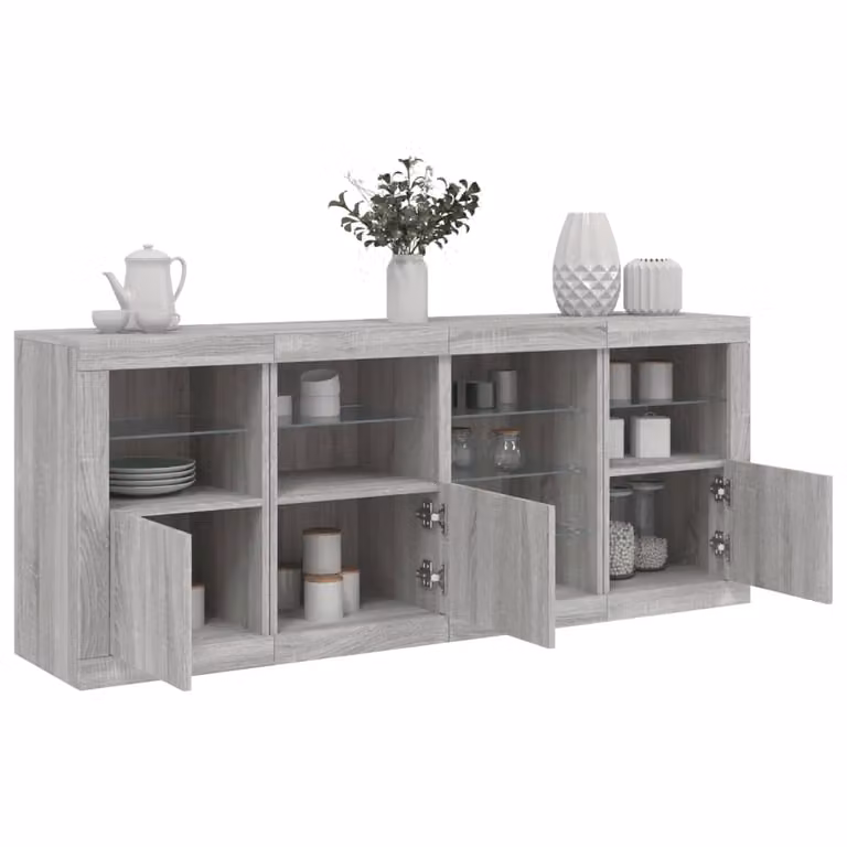 Credenza moderna vidaXL con luci LED integrate, colore grigio, L: 164 cm, P: 37 cm, H: 67 cm