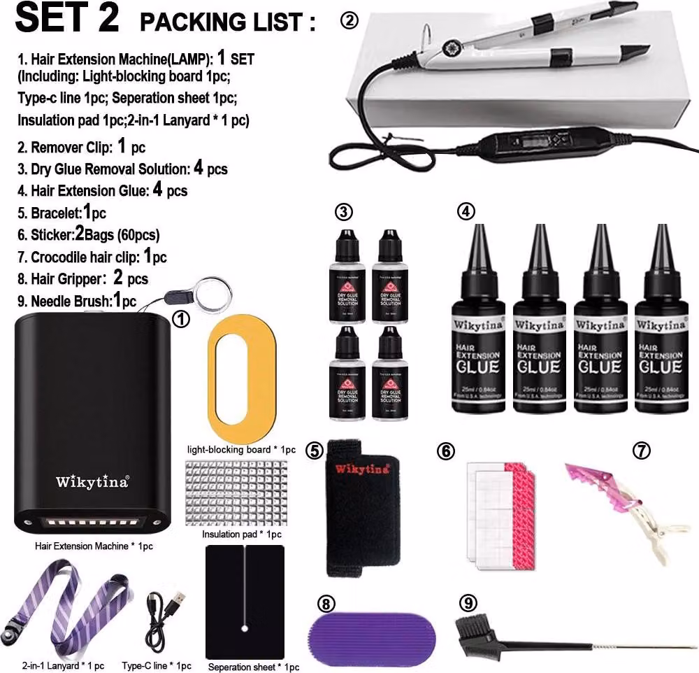 Strumenti per l'estensione dei capelli, applicazione adesiva UV, design compatto, set di strumenti 2