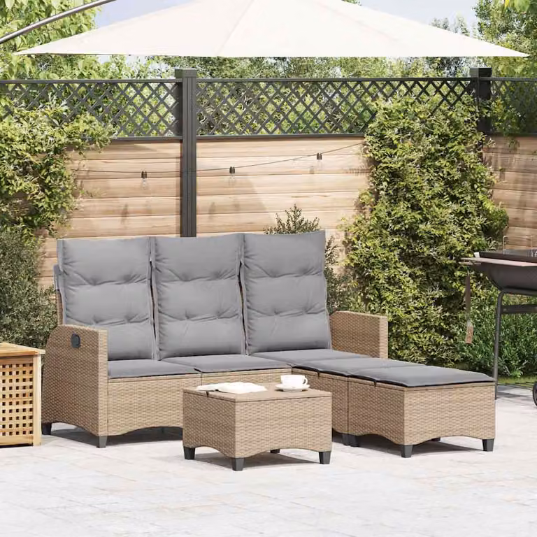 Maison Exclusive - Set Divano da Giardino 3 pz con Cuscini a L Beige in Polyrattan