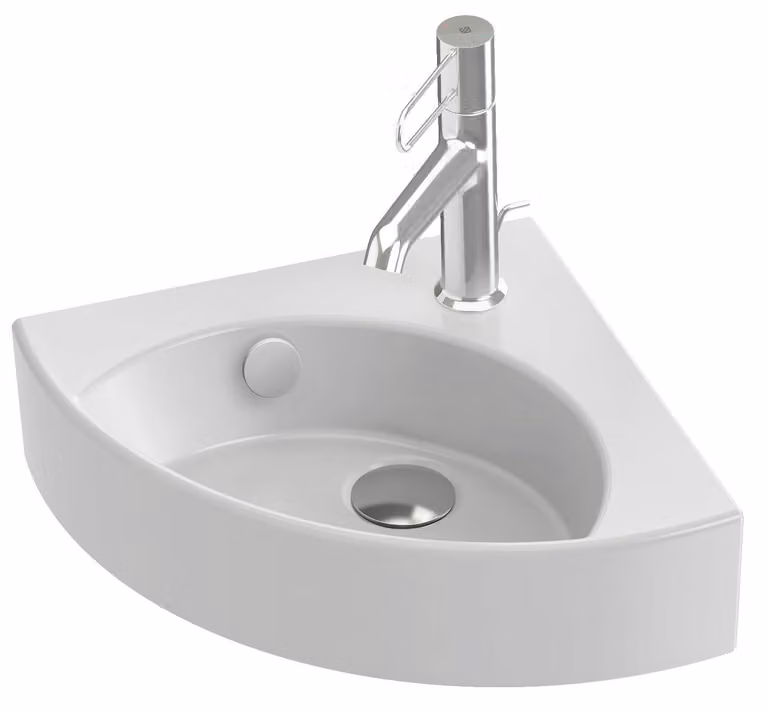 Lavabo in Vetroceramica, 34x34 cm, bianco, con troppofilo