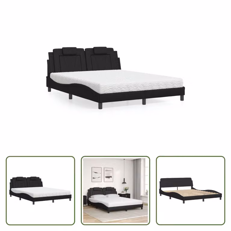 The Living Store Letto con materasso nero 160x200 cm in ecopelle