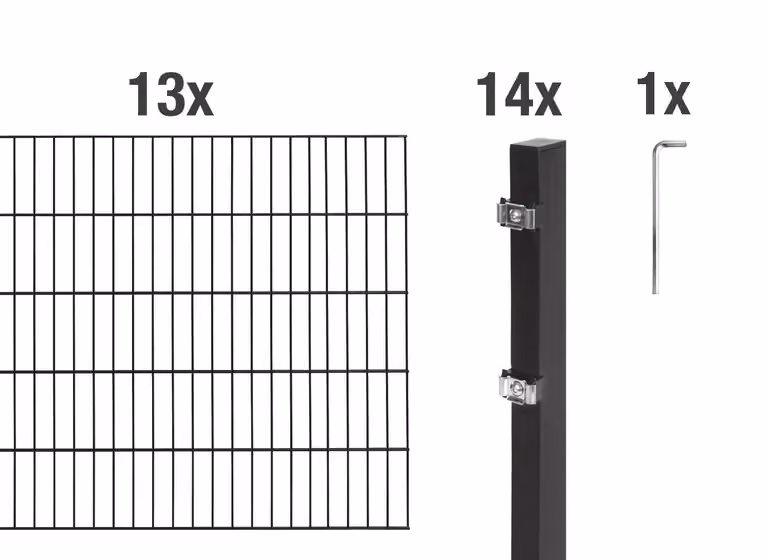 Recinzione a doppia barra Alberts 628086, set completo da 28 elementi, nero opaco, altezza 80 cm, lunghezza 26 m