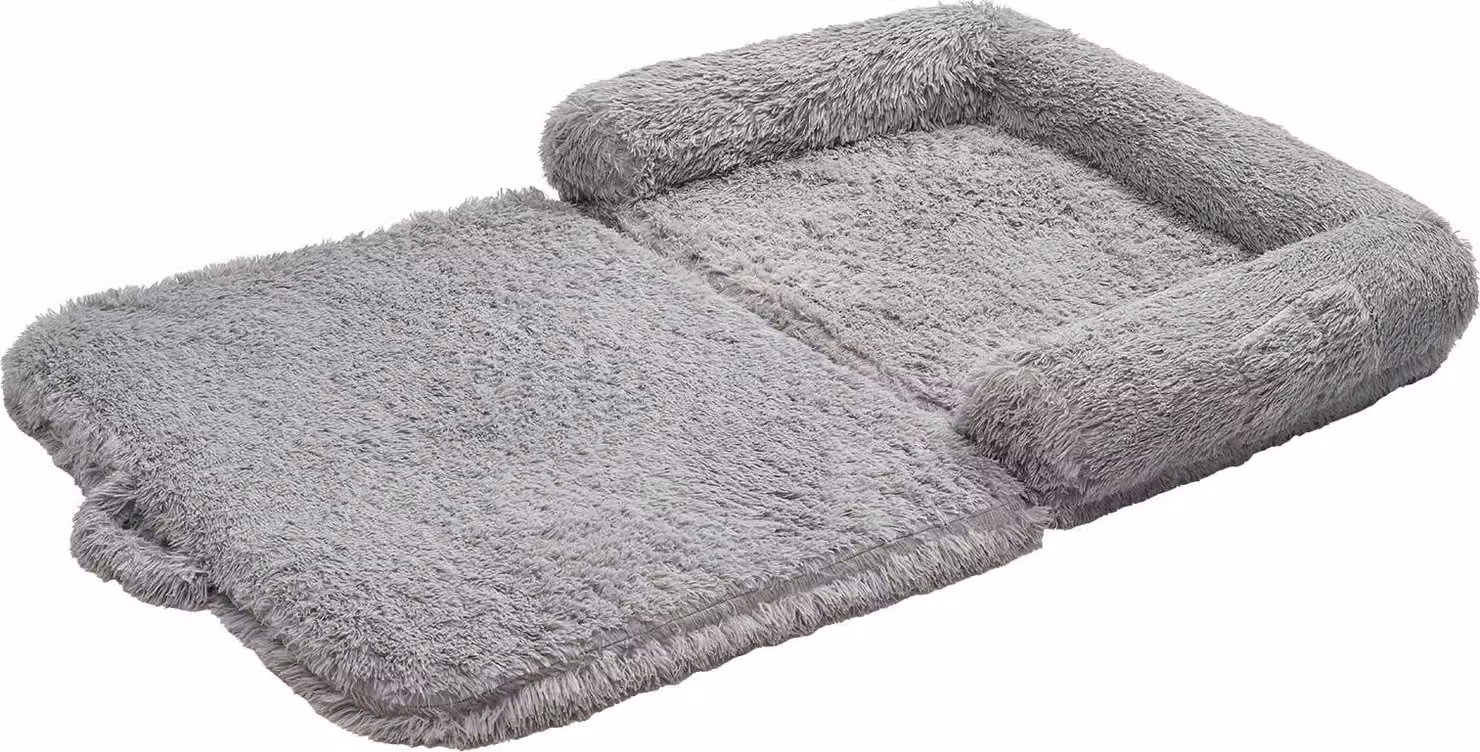 Letto per cani SucceBuy per umani e cani, 181x111x24 cm, letto oversize in memory foam, con tasca laterale, maniglia e cerniera, sfoderabile, lavabile in lavatrice, morbido pelo alto, grigio scuro