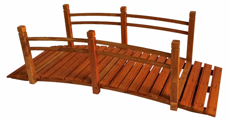 Ponte da giardino con ringhiera, in legno di pino, dimensioni 58x185x72 cm, colore arancione