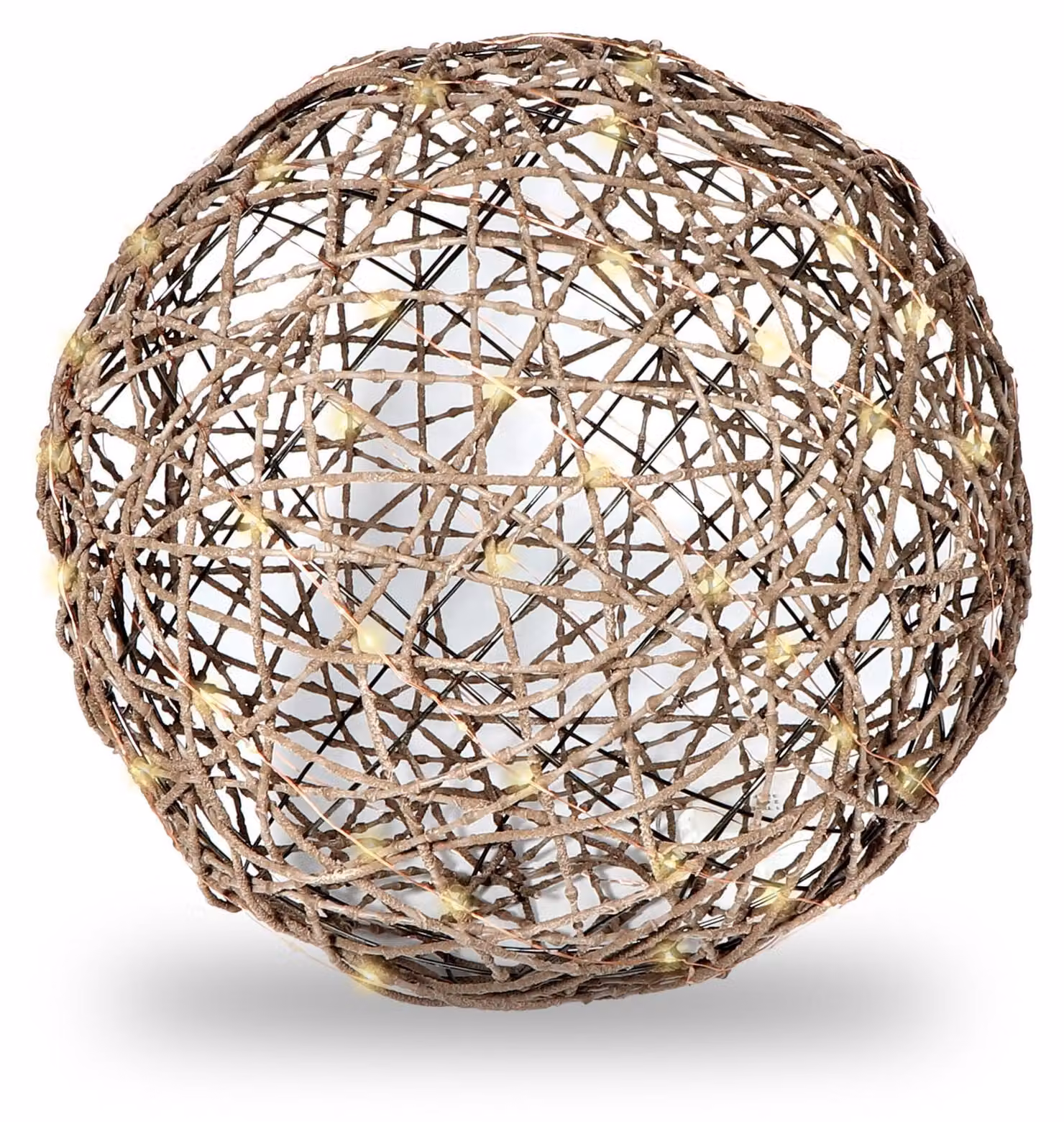 Sfera decorativa effetto rattan, 40 cm, 70 LED luce calda, timer, alimentazione a batteria