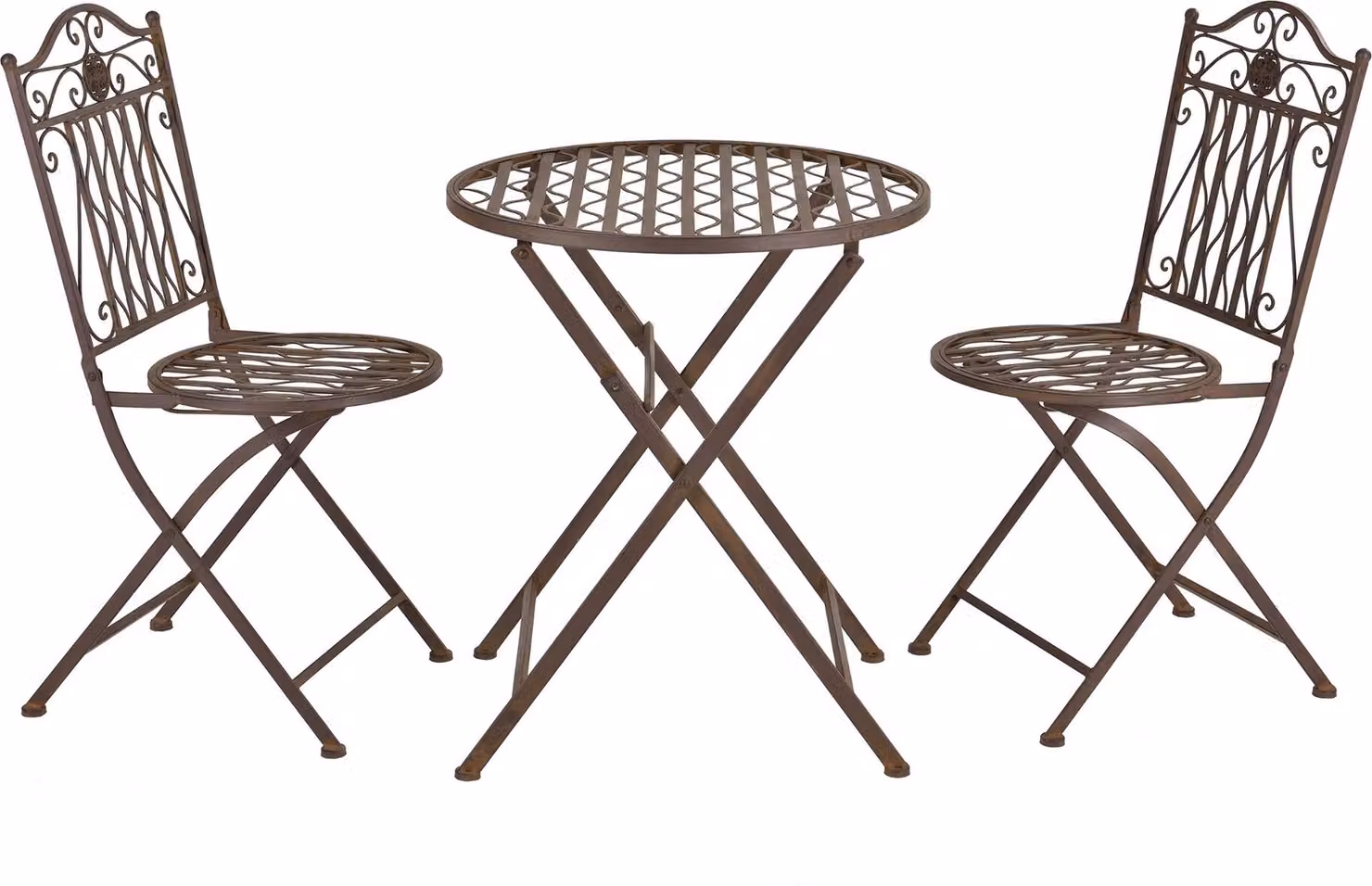 In And OutdoorSet bistrot Eska - tavolo da giardino in metallo - con 2 sedie da giardino - marrone - metallo robusto - resistente alle intemperie