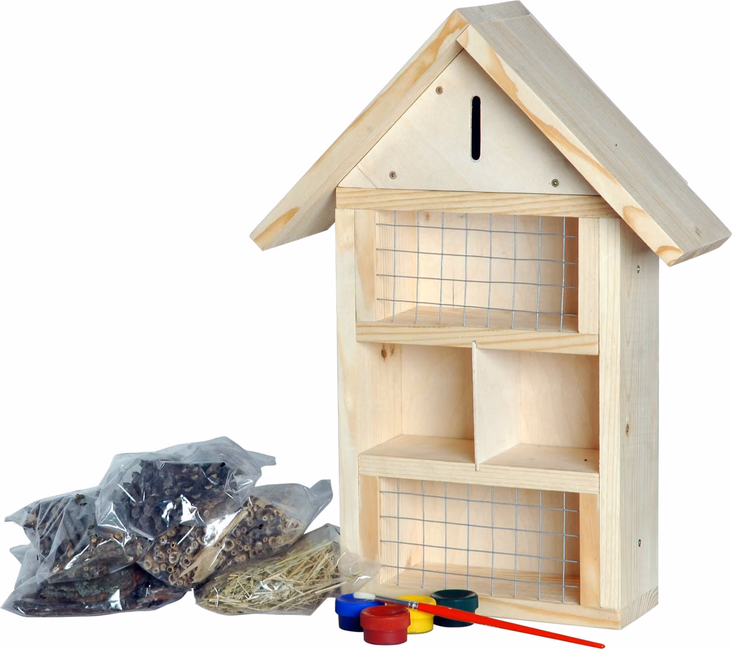 dobar hotel per insetti da dipingere, kit casa delle api, kit artigianale con pennelli e colori, 34 x 12 x 45 cm