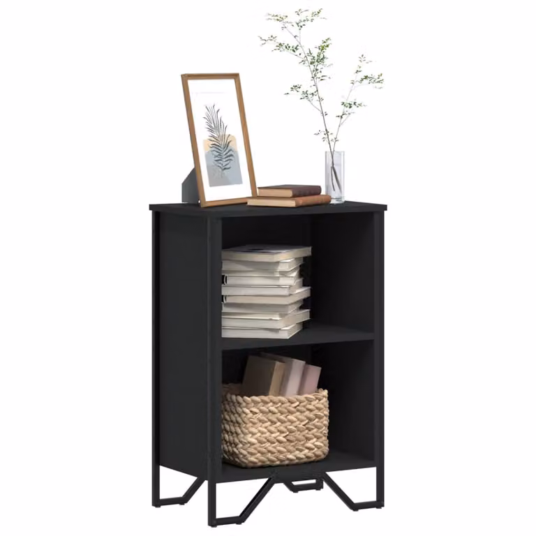 Libreria moderna vidaXL nera con pannello posteriore in legno e metallo L: 50 cm, P: 31 cm, H: 74,5 cm