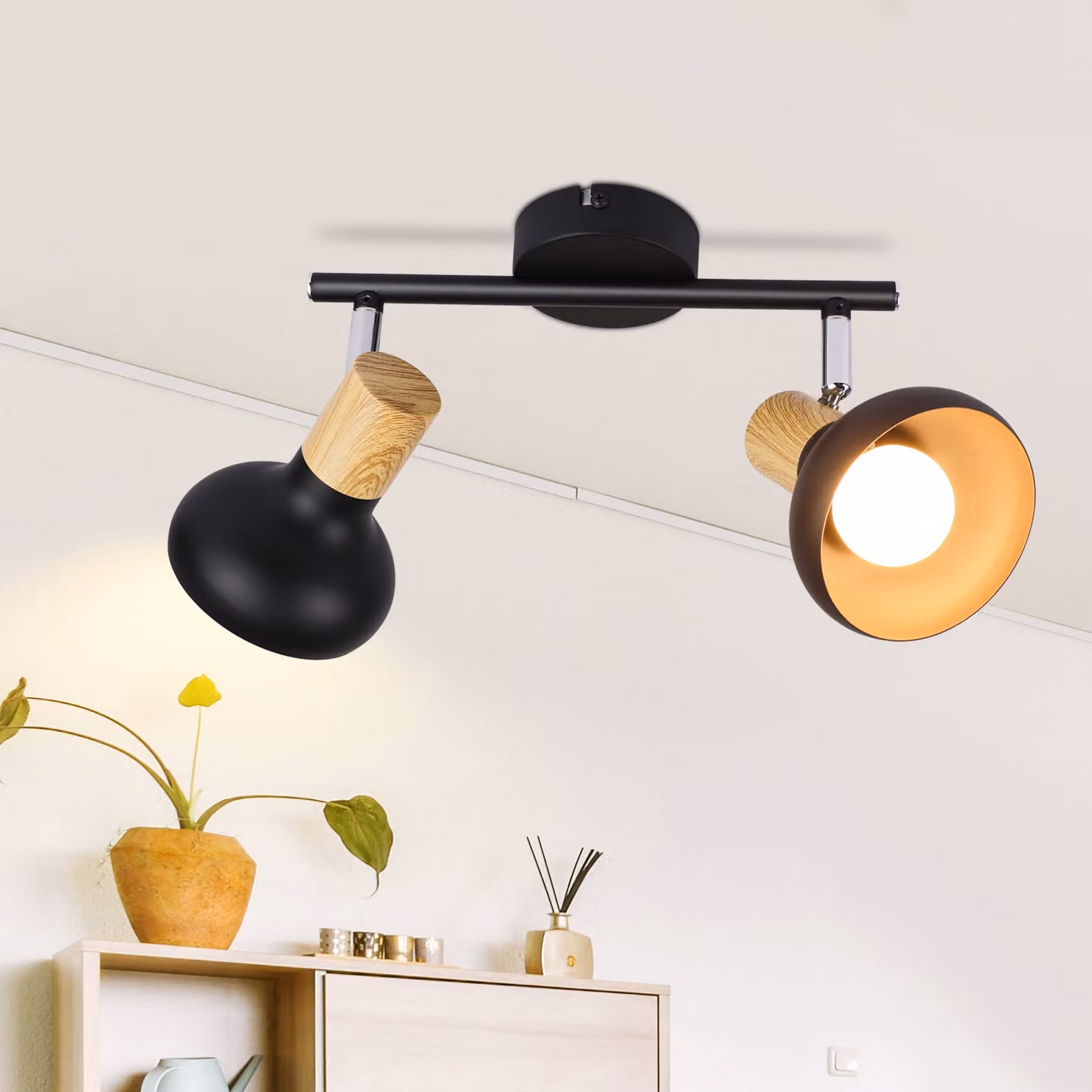 ZMH faretto da soffitto 2 fiamme plafoniera vintage corridoio soffitto nero spot industriale faretto interno E14 metallo 350° spot orientabili per camera da letto soggiorno (senza lampadina)