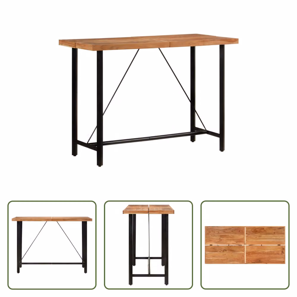 The Living Store Tavolo da bar 150x70x107 cm in legno massiccio di acacia e ferro