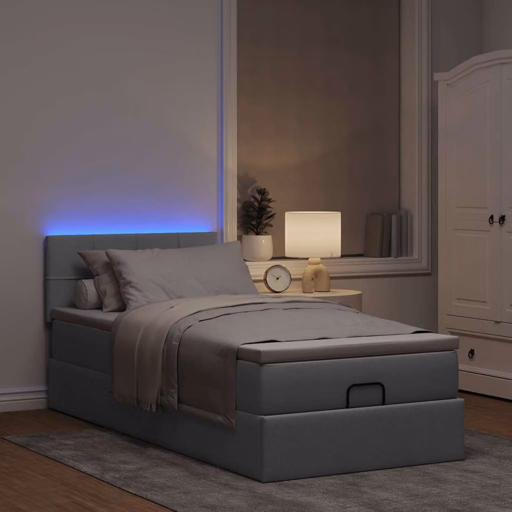 Maison Exclusive - Pouf Letto con Materasso e LED Grigio Chiaro 90x200 cm Tessuto