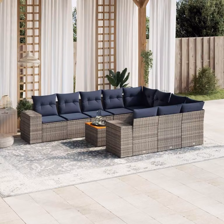 Maison Exclusive - Set da giardino 11 pezzi con cuscini, grigio, polyrattan