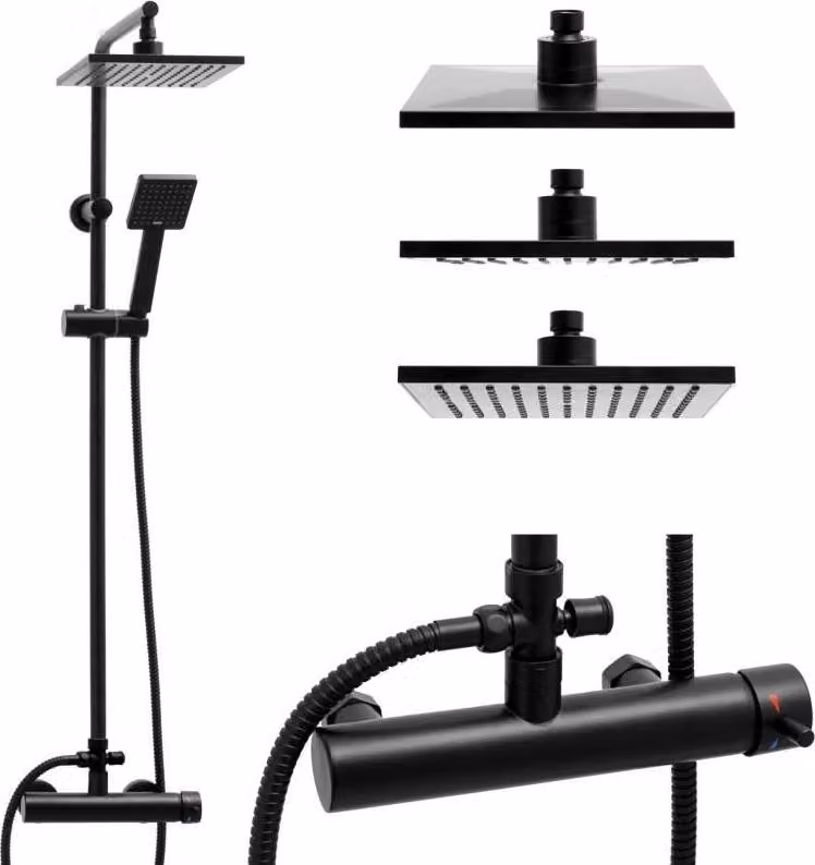Set doccia - Doccia a pioggia 20 cm - con miscelatore doccia - Nero