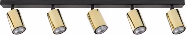 Plafoniera moderna Sigma Lighting Zoom con 5 faretti GU10 regolabili e dimmerabili in metallo nero e oro/ottone