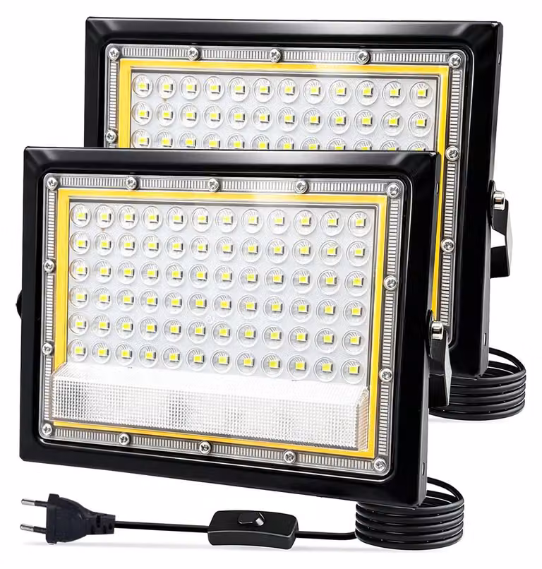 Faretto LED, confezione da 2, 50W, grado di protezione IP66, 6500K, 5000 lumen, cavo da 1,5 metri