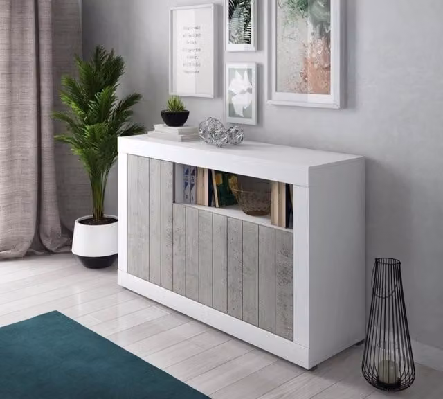 My Brand Credenza Rustica 3 Ante Bianco Frassinato Cemento 137x42x86 cm